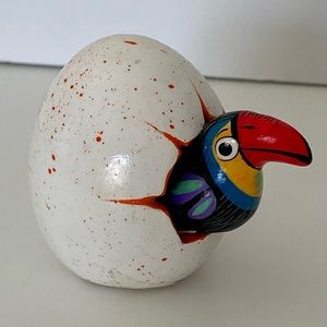 Toucan Hatching Egg Figurine Signed Mexico Hand Painted Baby Bird Sculpture EUC